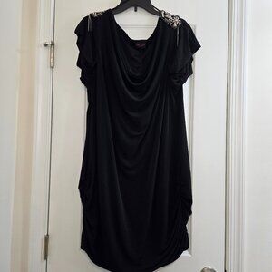Torrid Black Mini Dress - Ruched Sides - Beaded Metallic Cap Sleeves